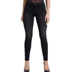 Women's Guess Black Denim Distressed & studded Skinny Jeans